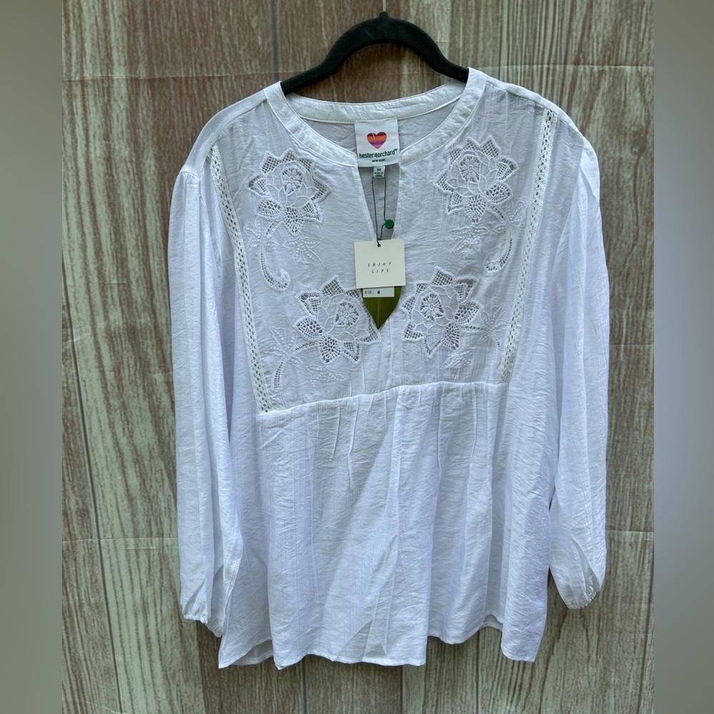 NEW Hester & Orchard size M white lace embroidered cottage boho eyelet blouse